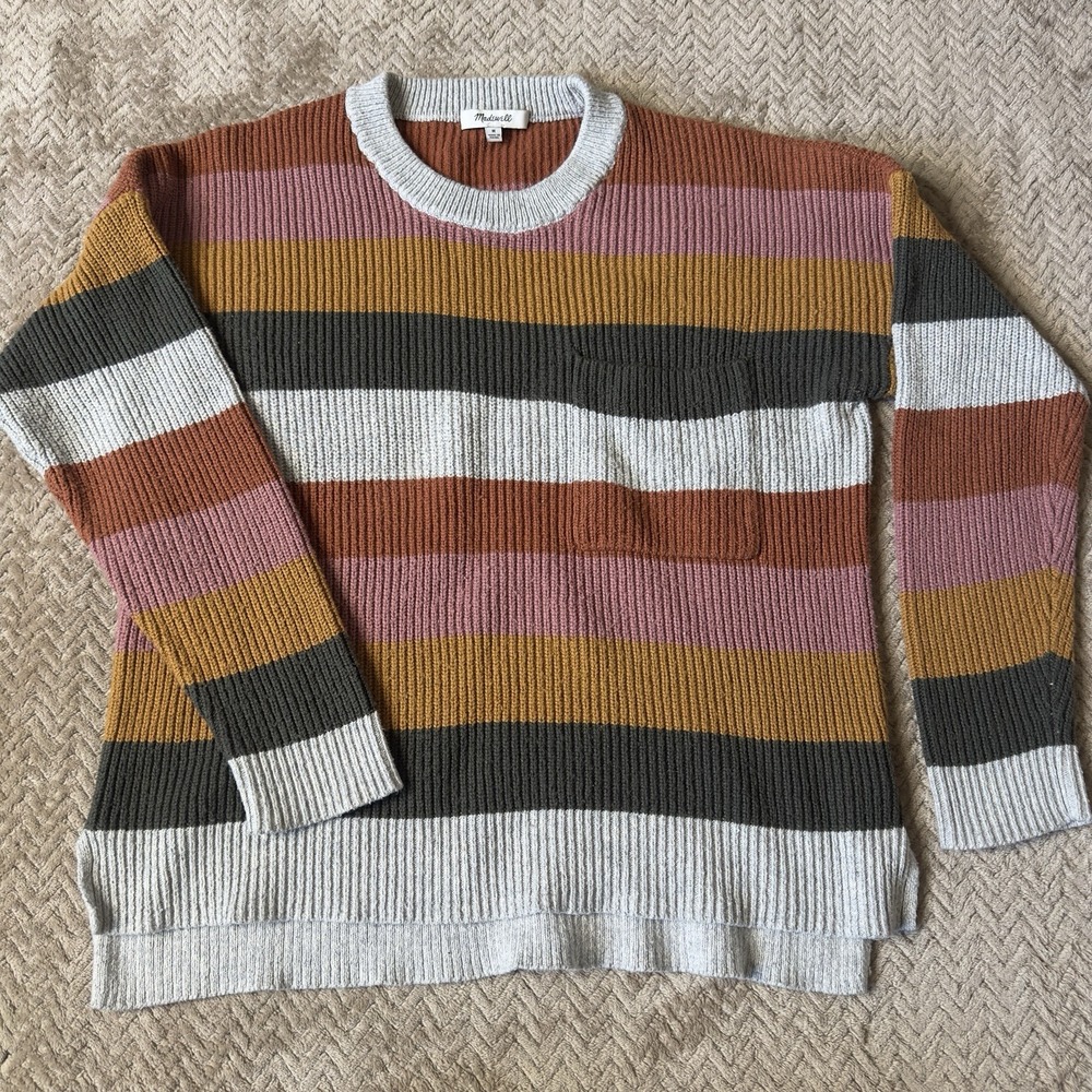 Madewell Cotton Crewneck Relaxed Sweater‎ In Stripe Size M